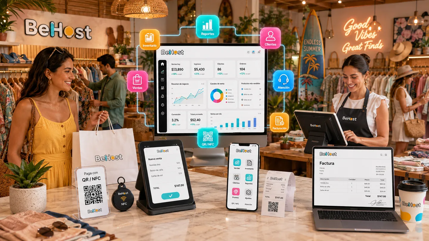 BeHost México en agosto: boutique vibrante con cobro inteligente, inventario conectado y experiencia de compra apoyada por BeHost.