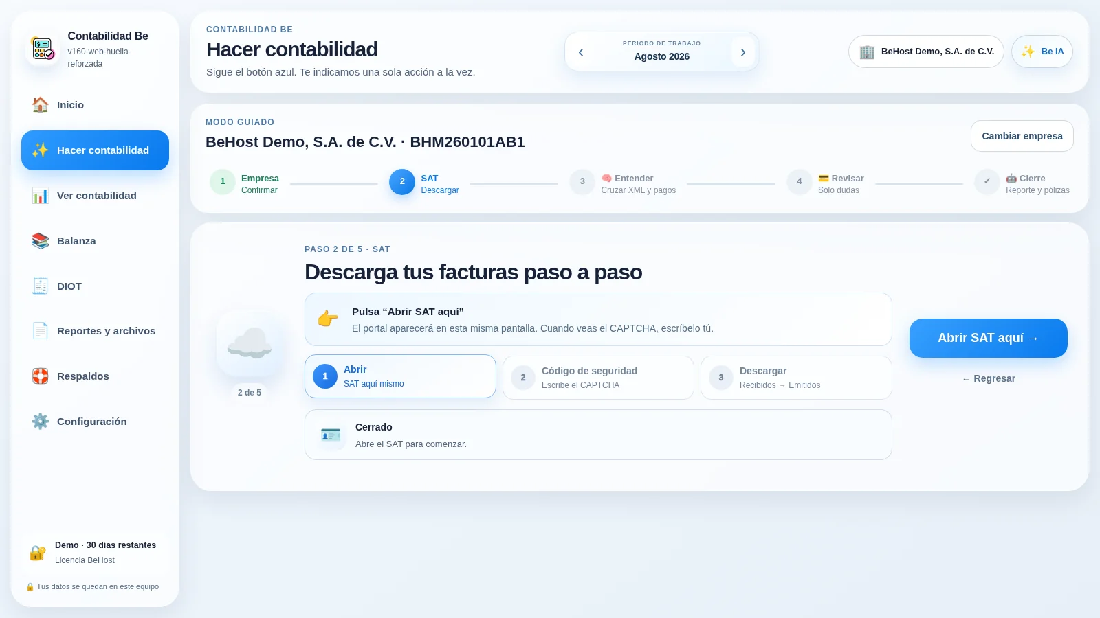 Captura real de Contabilidad Be: Descarga SAT