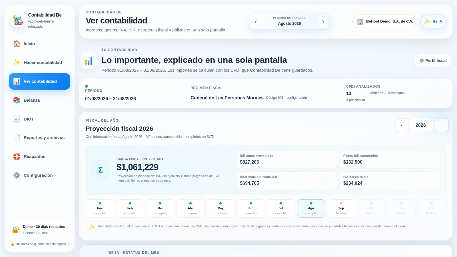 Captura real de Contabilidad Be: Contabilidad preparada