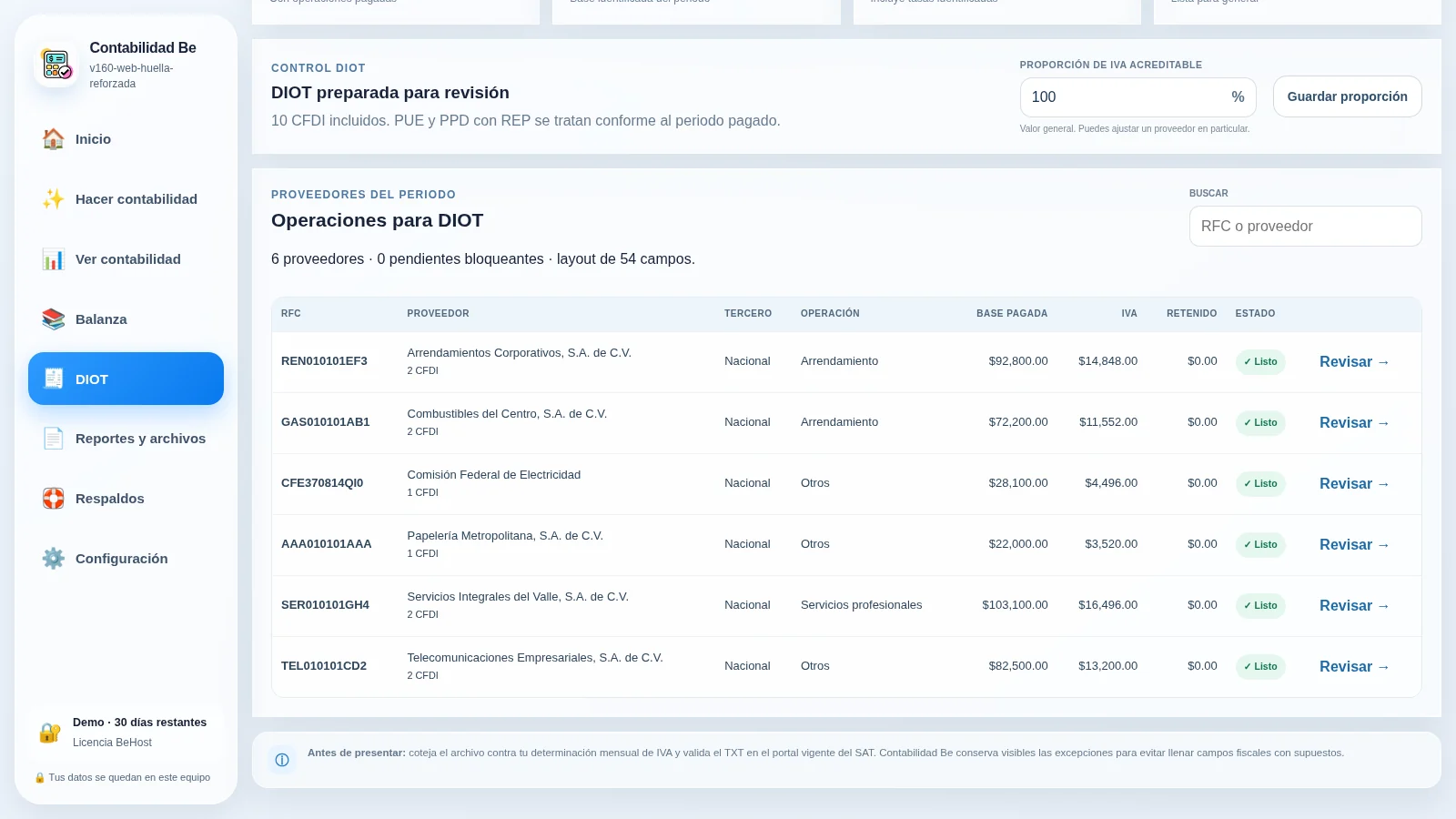 Captura real de Contabilidad Be: DIOT y proveedores