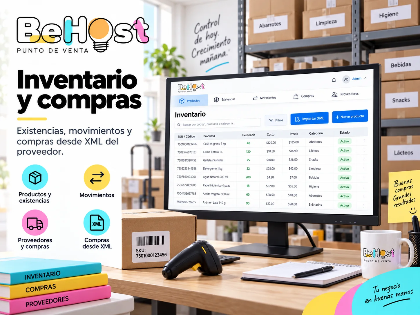 Inventario, existencias, proveedores y compras desde XML en Punto de Venta Be