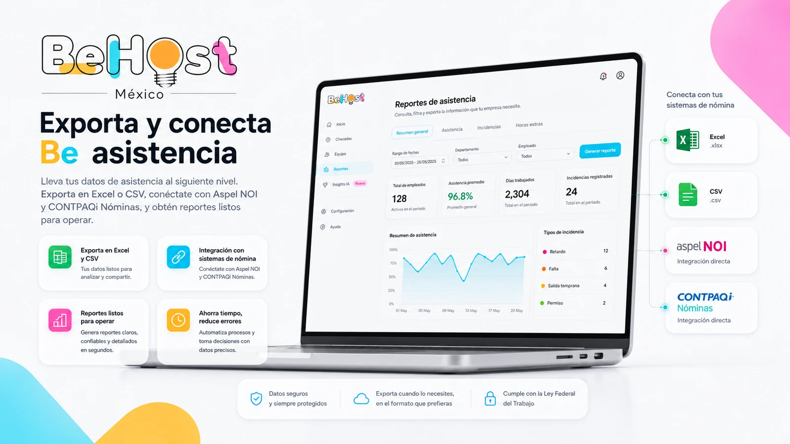 Prenómina lista para Excel, CSV, Aspel NOI y CONTPAQi.
